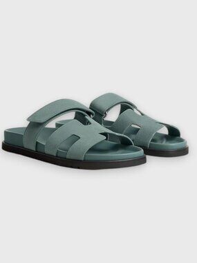 Hermes Chypre sandals bleu tonnerre shoes suede size 37 7